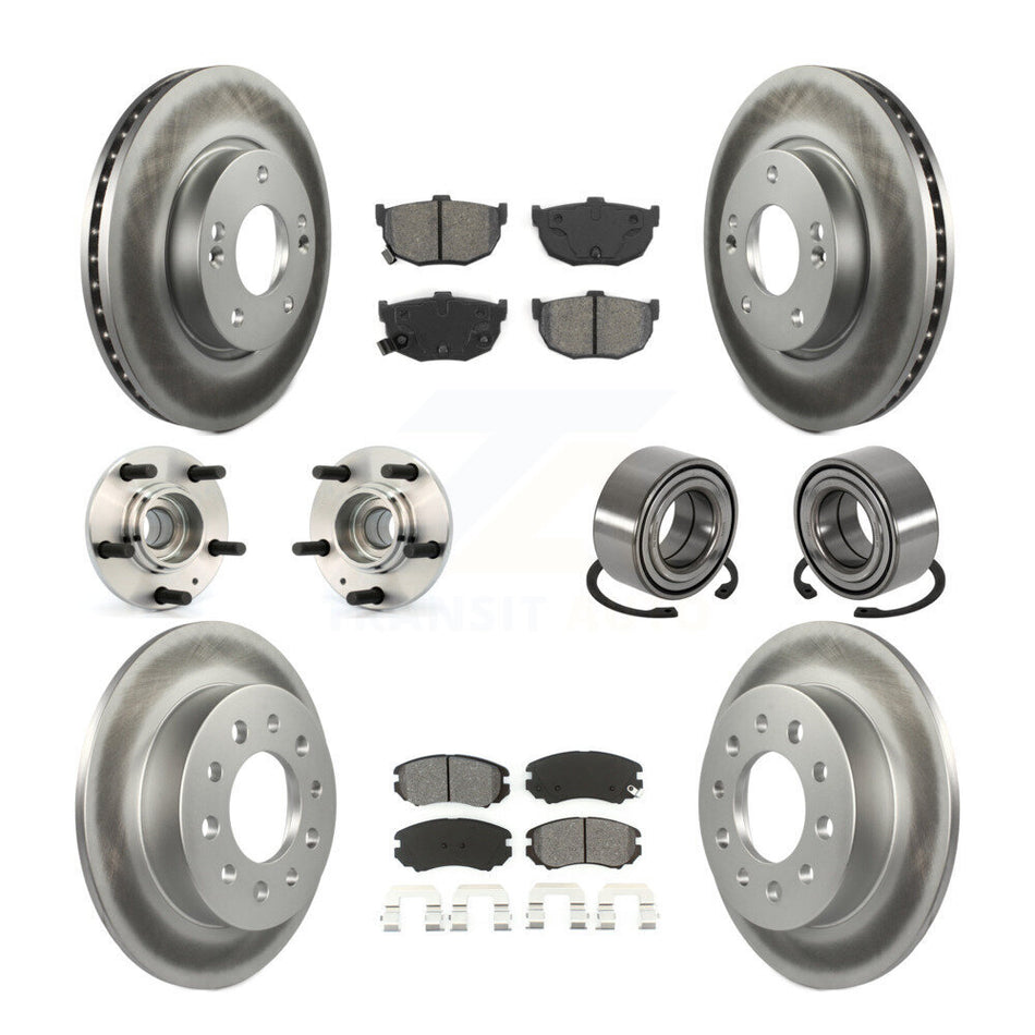 Front Rear Wheel Hub Bearings Assembly Coated Disc Brake Rotors And Semi-Metallic Pads Kit (10Pc) For Hyundai Tiburon KBB-108141