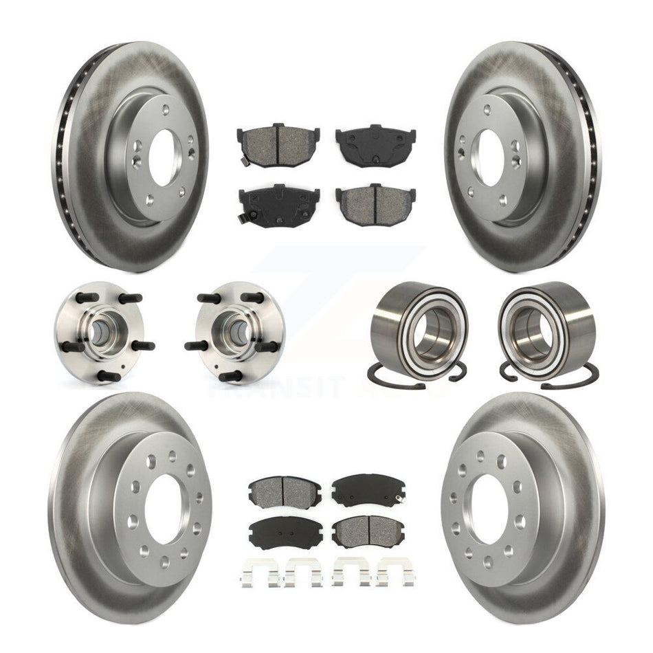 Front Rear Wheel Hub Bearings Assembly Coated Disc Brake Rotors And Semi-Metallic Pads Kit (10Pc) For Hyundai Tiburon KBB-108142