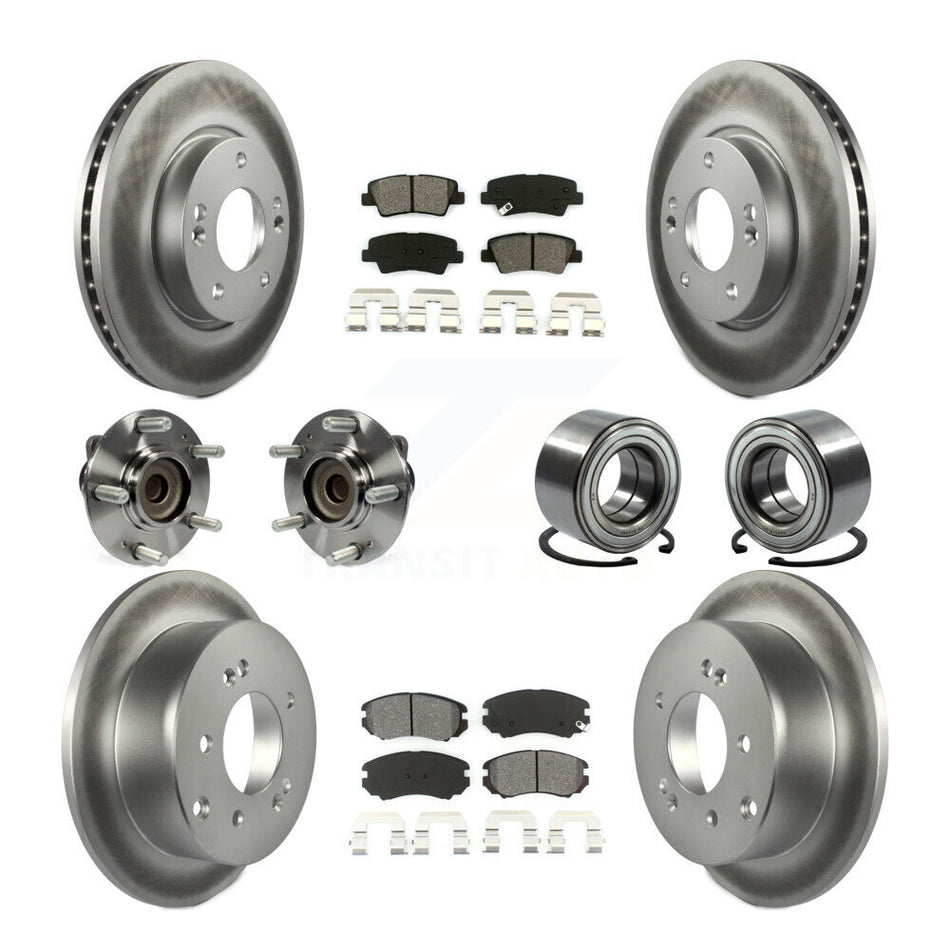 Front Rear Wheel Hub Bearings Assembly Coated Disc Brake Rotors And Semi-Metallic Pads Kit (10Pc) For 2012-2013 Kia Soul KBB-108158