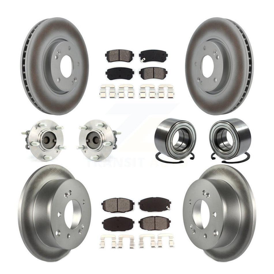 Front Rear Wheel Hub Bearings Assembly Coated Disc Brake Rotors And Semi-Metallic Pads Kit (10Pc) For Kia Forte Koup Forte5 KBB-108165
