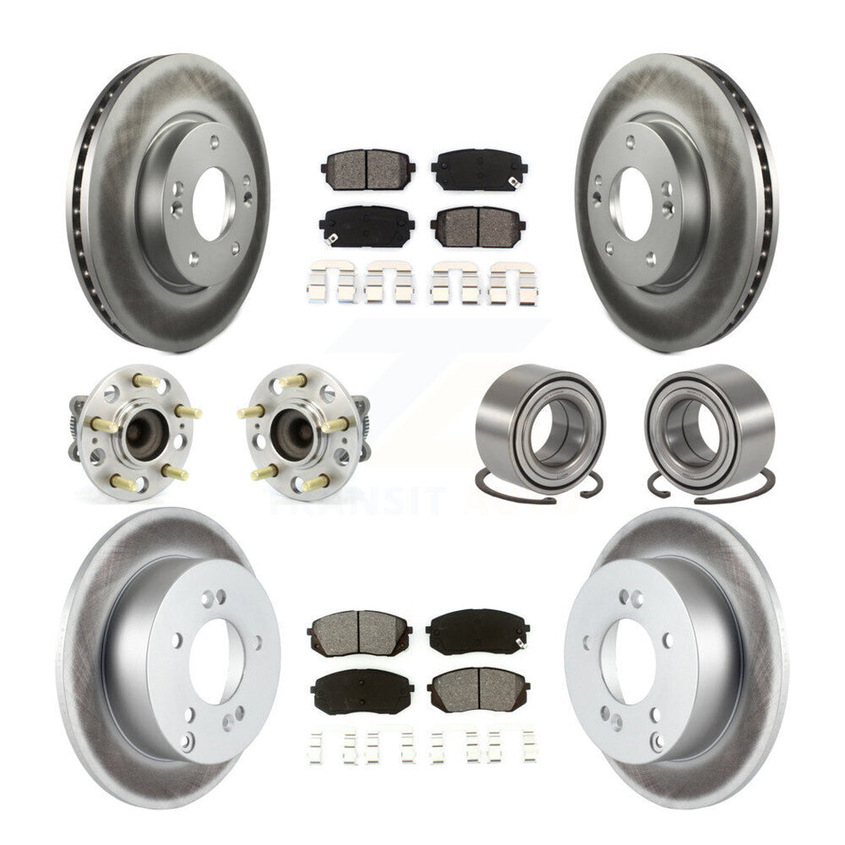 Front Rear Wheel Hub Bearings Assembly Coated Disc Brake Rotors And Semi-Metallic Pads Kit (10Pc) For 2010-2012 Kia Rondo KBB-108167