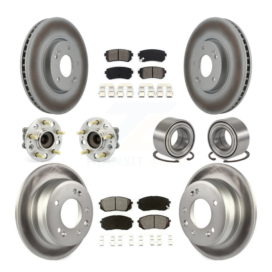 Front Rear Wheel Hub Bearings Assembly Coated Disc Brake Rotors And Semi-Metallic Pads Kit (10Pc) For Kia Sportage Hyundai Tucson FWD KBB-108171