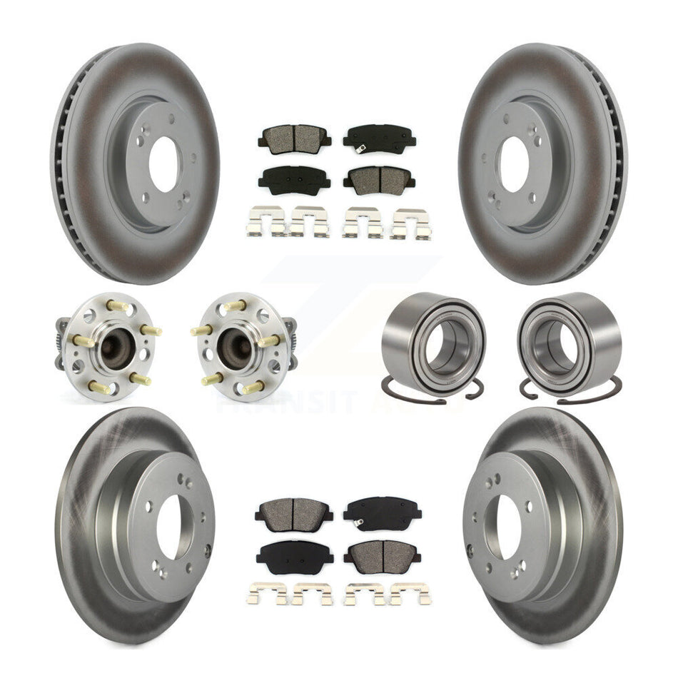 Front Rear Wheel Hub Bearings Assembly Coated Disc Brake Rotors And Semi-Metallic Pads Kit (10Pc) For Hyundai Sonata Kia Optima KBB-108172