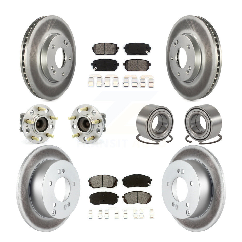Front Rear Wheel Hub Bearings Assembly Coated Disc Brake Rotors And Semi-Metallic Pads Kit (10Pc) For 2008-2009 Kia Rondo KBB-108175