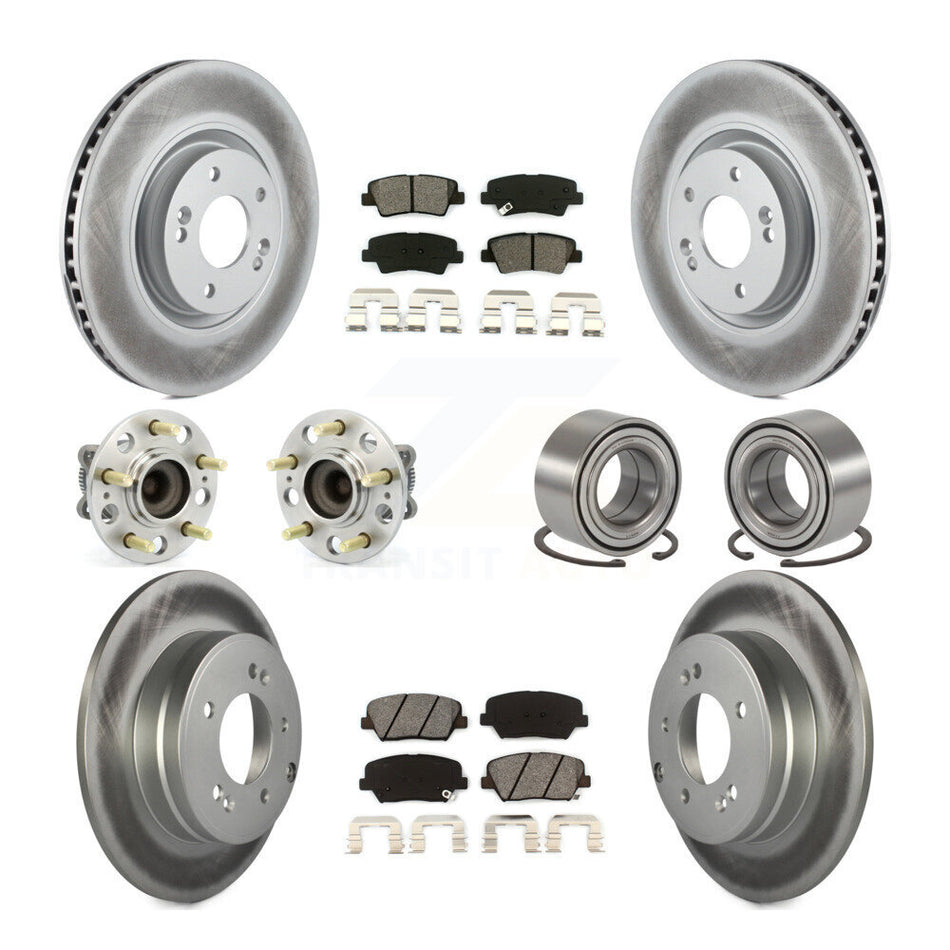 Front Rear Wheel Hub Bearings Assembly Coated Disc Brake Rotors And Semi-Metallic Pads Kit (10Pc) For Hyundai Azera KBB-108178