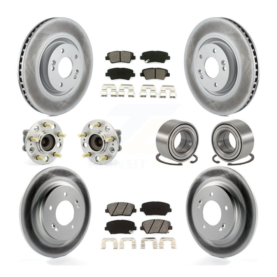Front Rear Wheel Hub Bearings Assembly Coated Disc Brake Rotors And Semi-Metallic Pads Kit (10Pc) For 2016-2017 Hyundai Azera Limited KBB-108179