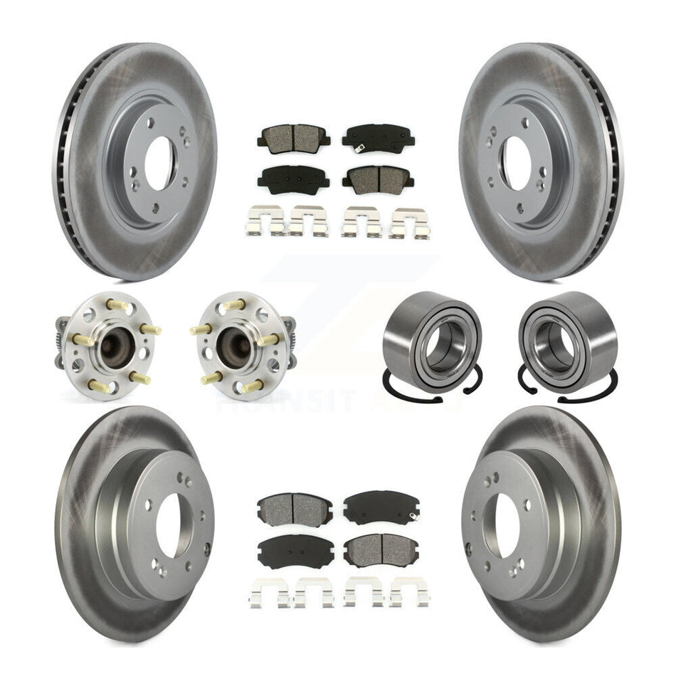 Front Rear Wheel Hub Bearings Assembly Coated Disc Brake Rotors And Semi-Metallic Pads Kit (10Pc) For 2011 Hyundai Azera KBB-108180