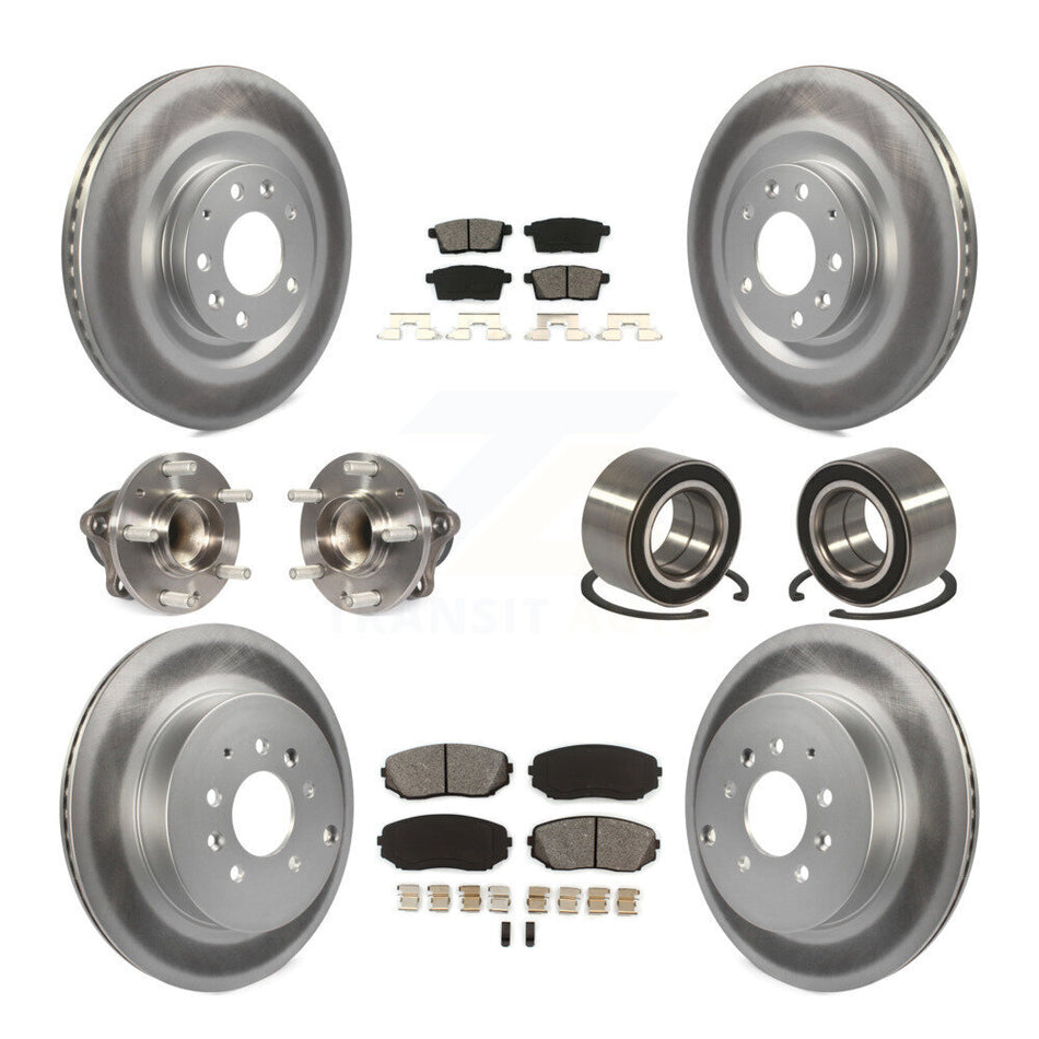 Front Rear Wheel Hub Bearings Assembly Coated Disc Brake Rotors And Semi-Metallic Pads Kit (10Pc) For 2007-2015 Mazda CX-9 FWD KBB-108199