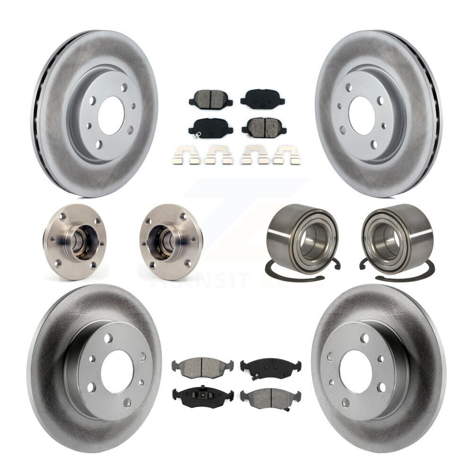Front Rear Wheel Hub Bearings Assembly Coated Disc Brake Rotors And Semi-Metallic Pads Kit (10Pc) For Fiat 500 KBB-108202