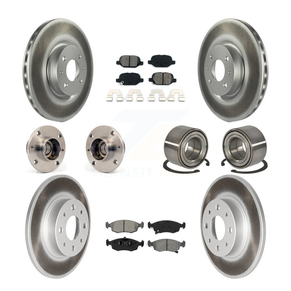Front Rear Wheel Hub Bearings Assembly Coated Disc Brake Rotors And Semi-Metallic Pads Kit (10Pc) For Fiat 500 KBB-108203