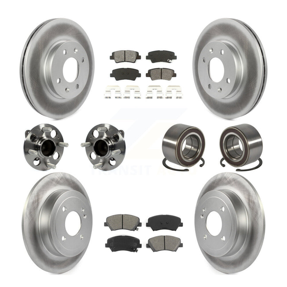 Front Rear Wheel Hub Bearings Assembly Coated Disc Brake Rotors And Semi-Metallic Pads Kit (10Pc) For Kia Rio KBB-108206