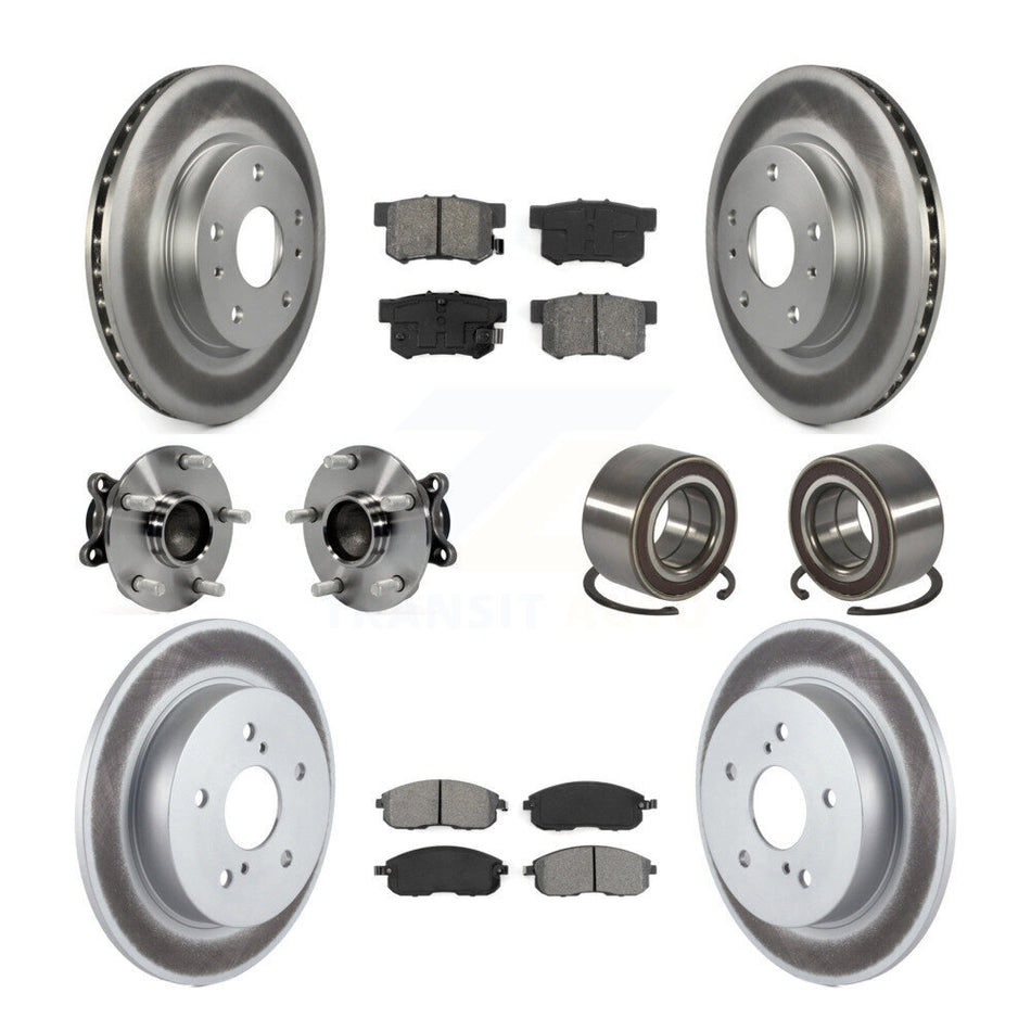 Front Rear Wheel Hub Bearings Assembly Coated Disc Brake Rotors And Semi-Metallic Pads Kit (10Pc) For 2008-2013 Suzuki SX4 FWD KBB-108207