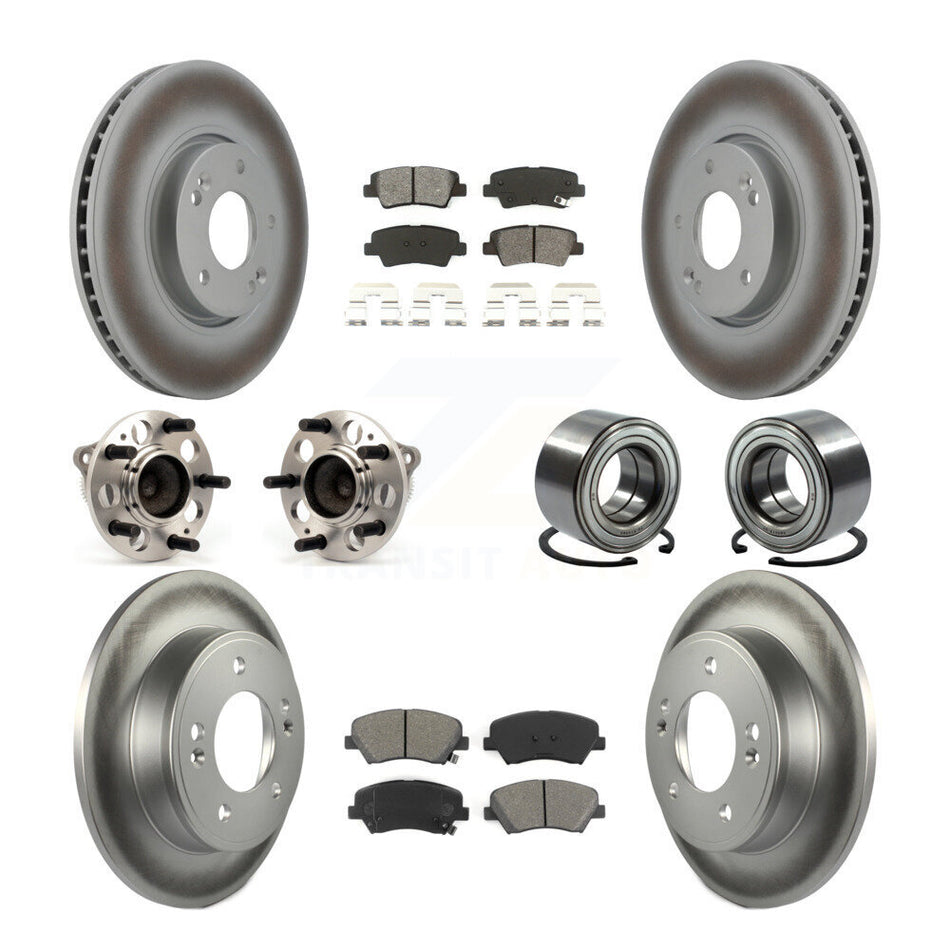 Front Rear Wheel Hub Bearings Assembly Coated Disc Brake Rotors And Semi-Metallic Pads Kit (10Pc) For 2015 Hyundai Veloster Tech RE FLEX SE KBB-108210