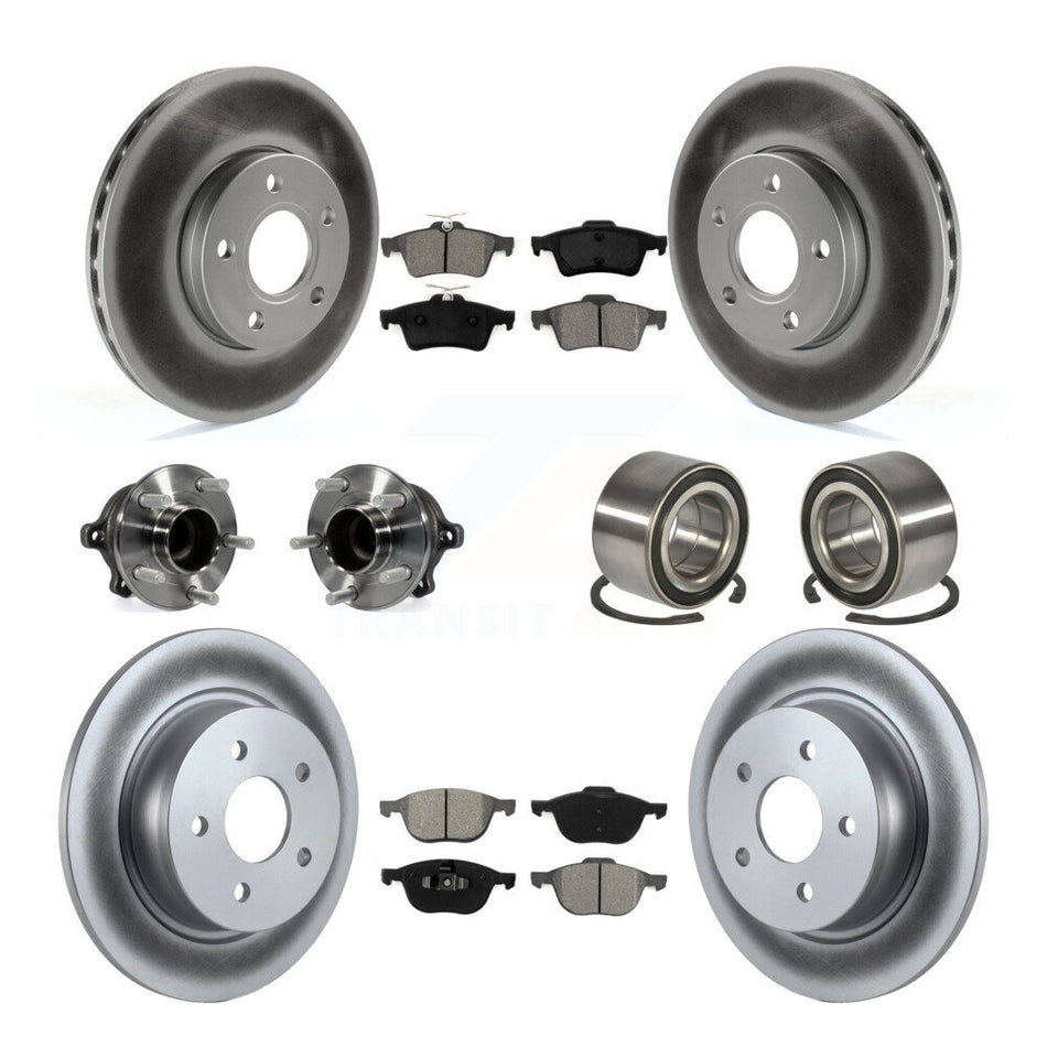 Front Rear Wheel Hub Bearings Assembly Coated Disc Brake Rotors And Semi-Metallic Pads Kit (10Pc) For Ford C-Max Without Parking Assist KBB-108213