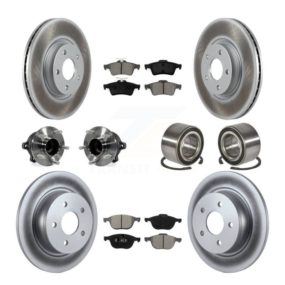 Front Rear Wheel Hub Bearings Assembly Coated Disc Brake Rotors And Semi-Metallic Pads Kit (10Pc) For Ford Escape C-Max Without Parking Assist KBB-108216