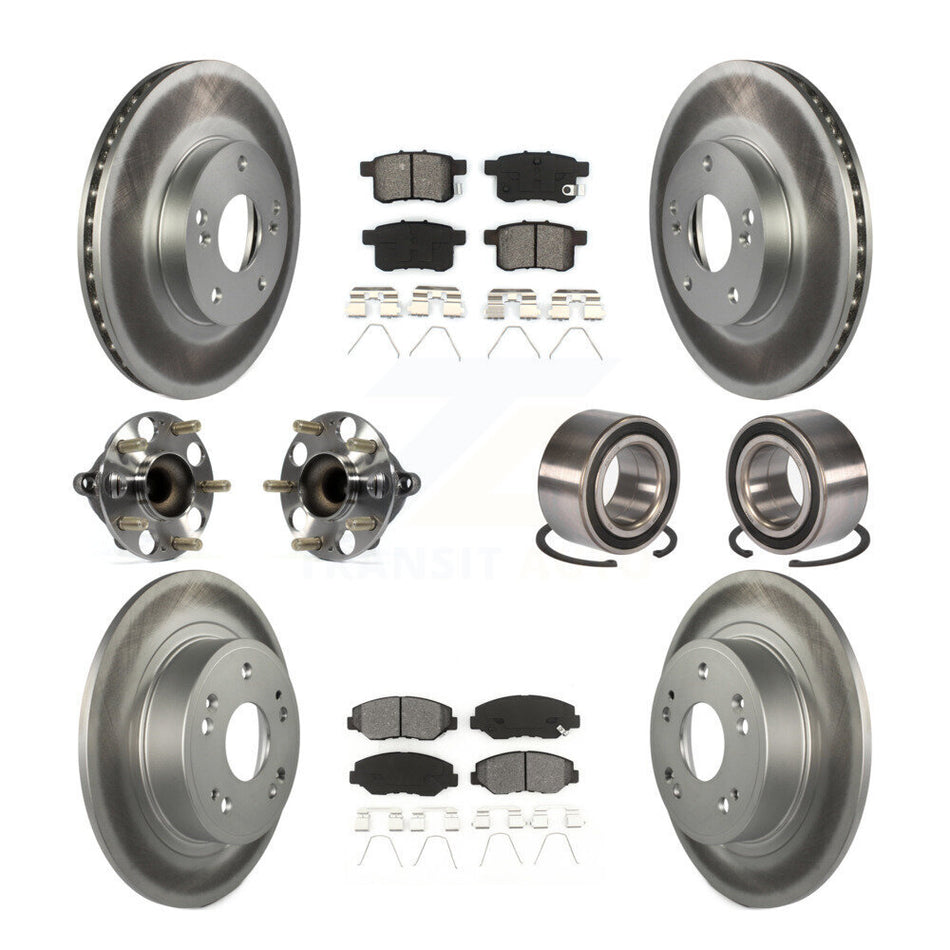 Front Rear Wheel Hub Bearings Assembly Coated Disc Brake Rotors And Semi-Metallic Pads Kit (10Pc) For Honda Accord KBB-108233