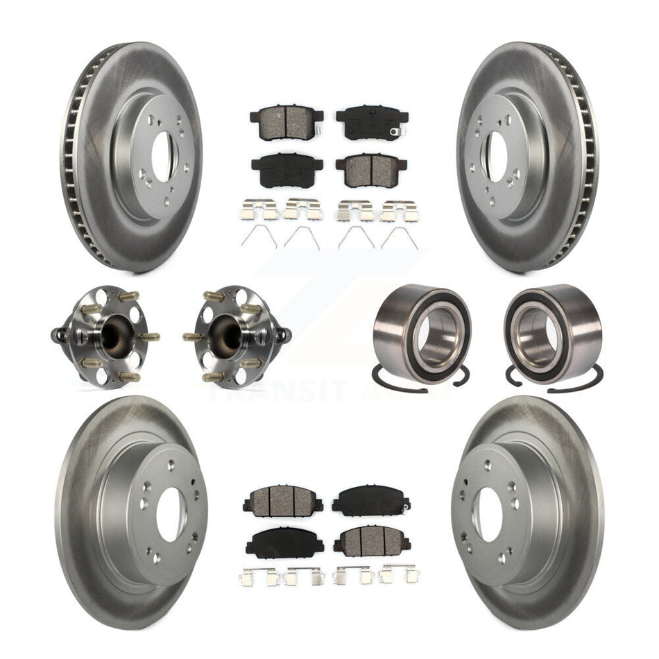Front Rear Wheel Hub Bearings Assembly Coated Disc Brake Rotors And Semi-Metallic Pads Kit (10Pc) For Honda Accord KBB-108234