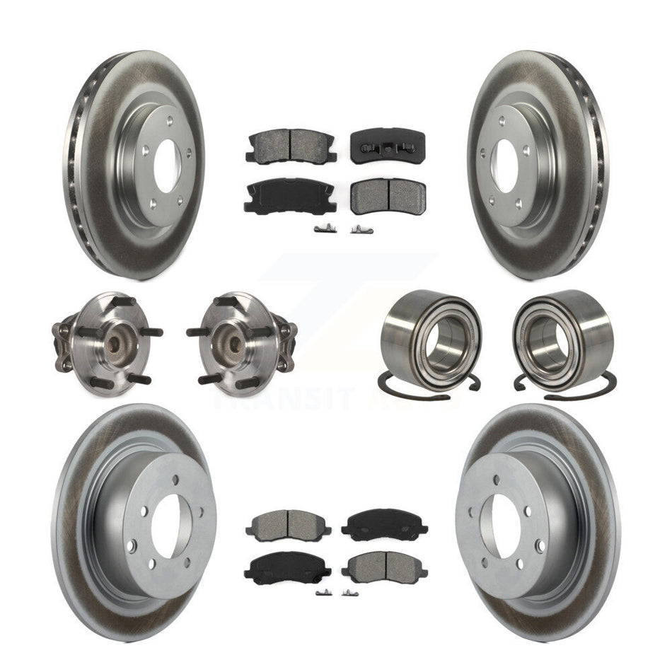 Front Rear Wheel Hub Bearings Assembly Coated Disc Brake Rotors And Semi-Metallic Pads Kit (10Pc) For Mitsubishi Outlander RVR KBB-108238