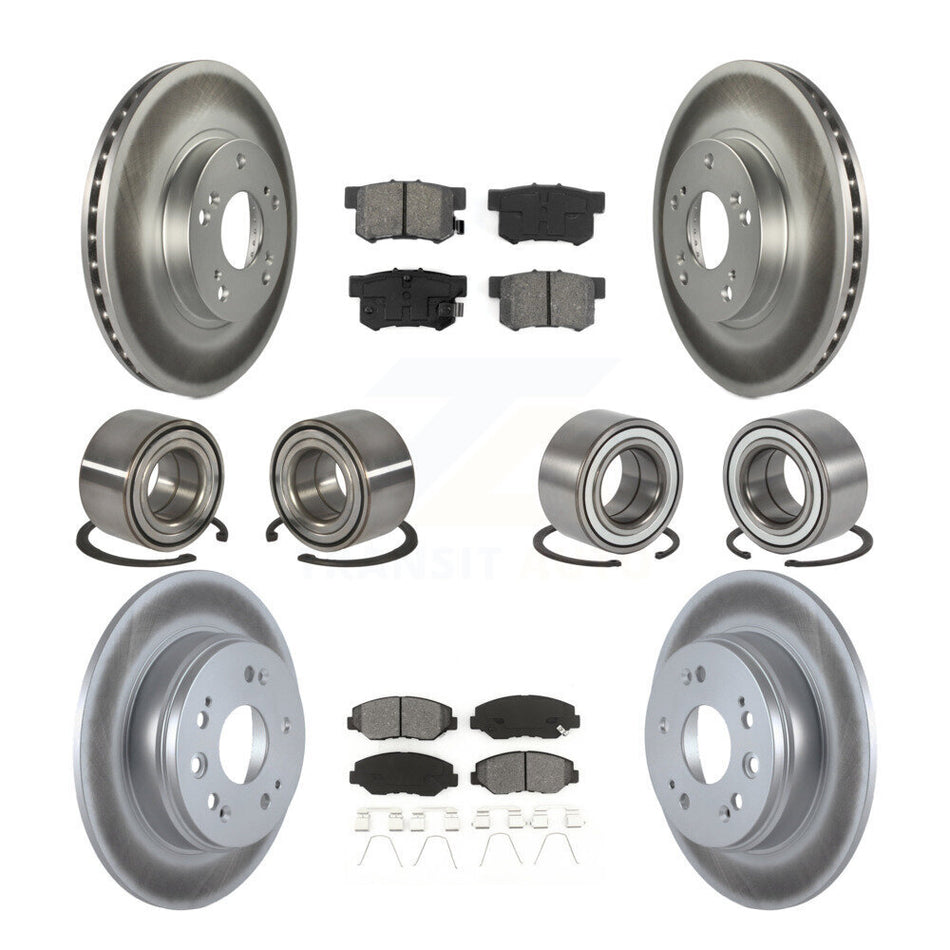 Front Rear Wheel Bearings Coated Disc Brake Rotors And Semi-Metallic Pads Kit (10Pc) For Honda CR-V KBB-108254