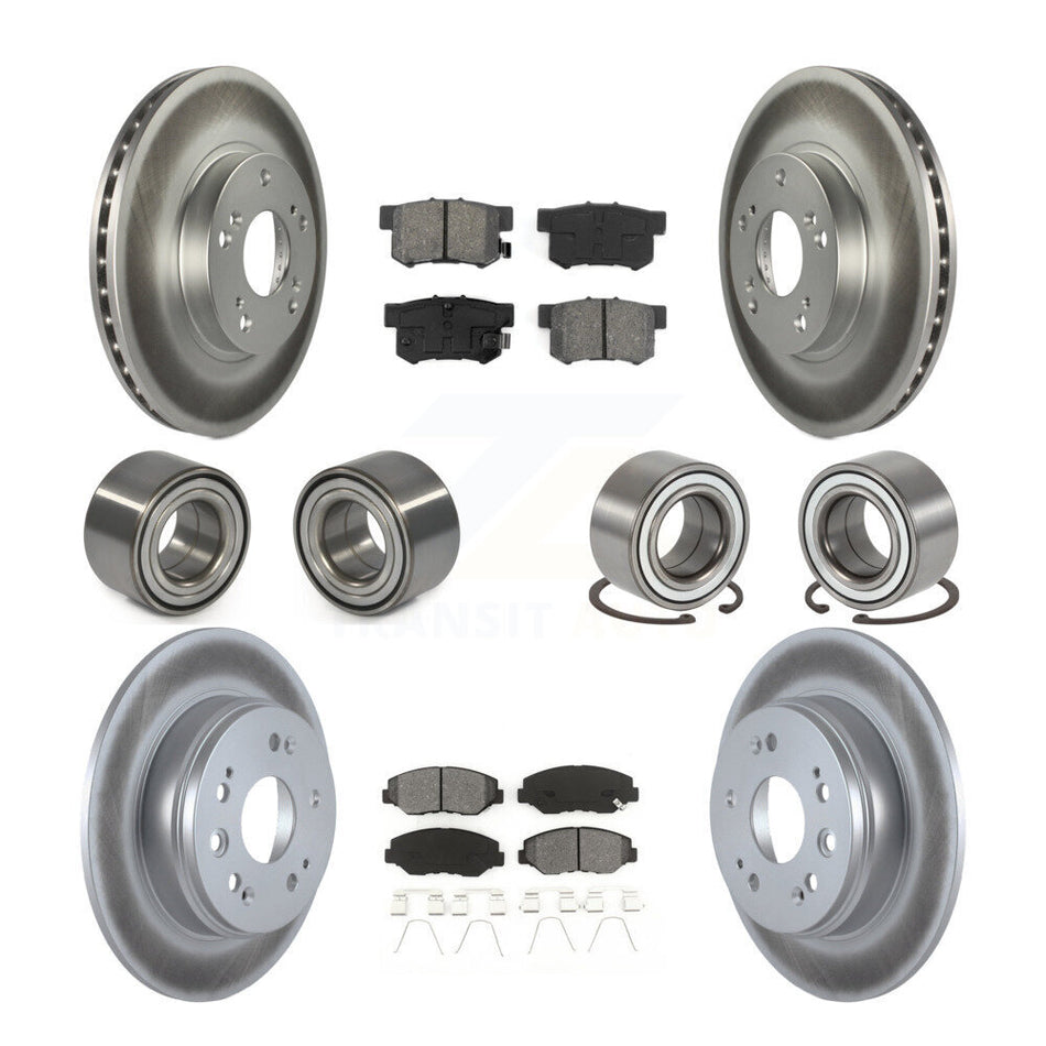 Front Rear Wheel Bearings Coated Disc Brake Rotors And Semi-Metallic Pads Kit (10Pc) For Honda CR-V KBB-108274