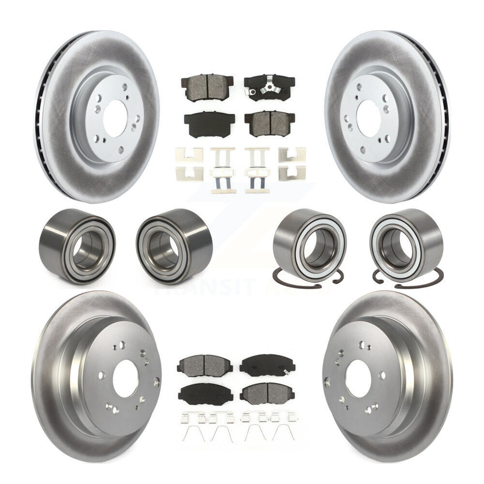 Front Rear Wheel Bearings Coated Disc Brake Rotors And Semi-Metallic Pads Kit (10Pc) For 2005-2006 Honda CR-V KBB-108275