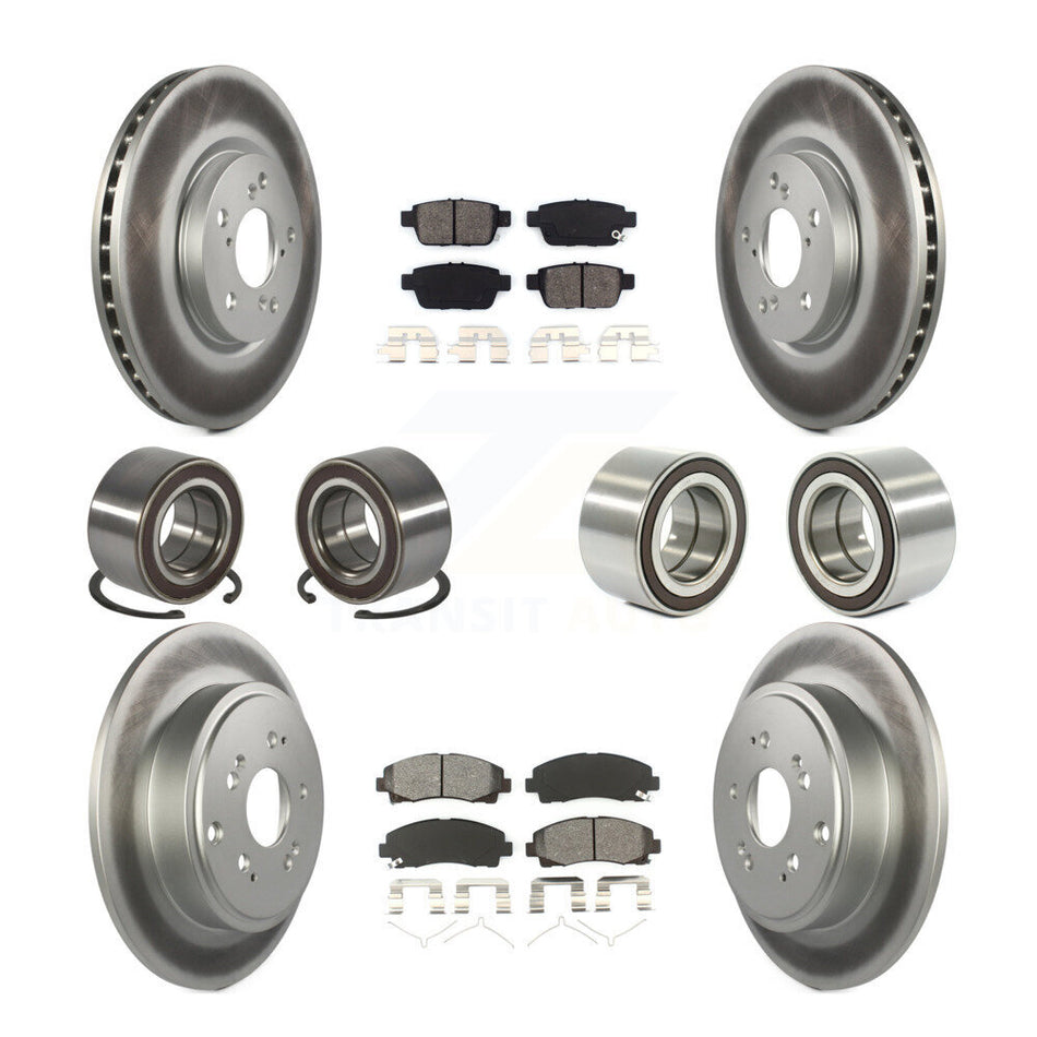 Front Rear Wheel Bearings Coated Disc Brake Rotors And Semi-Metallic Pads Kit (10Pc) For 2006-2014 Honda Ridgeline KBB-108276