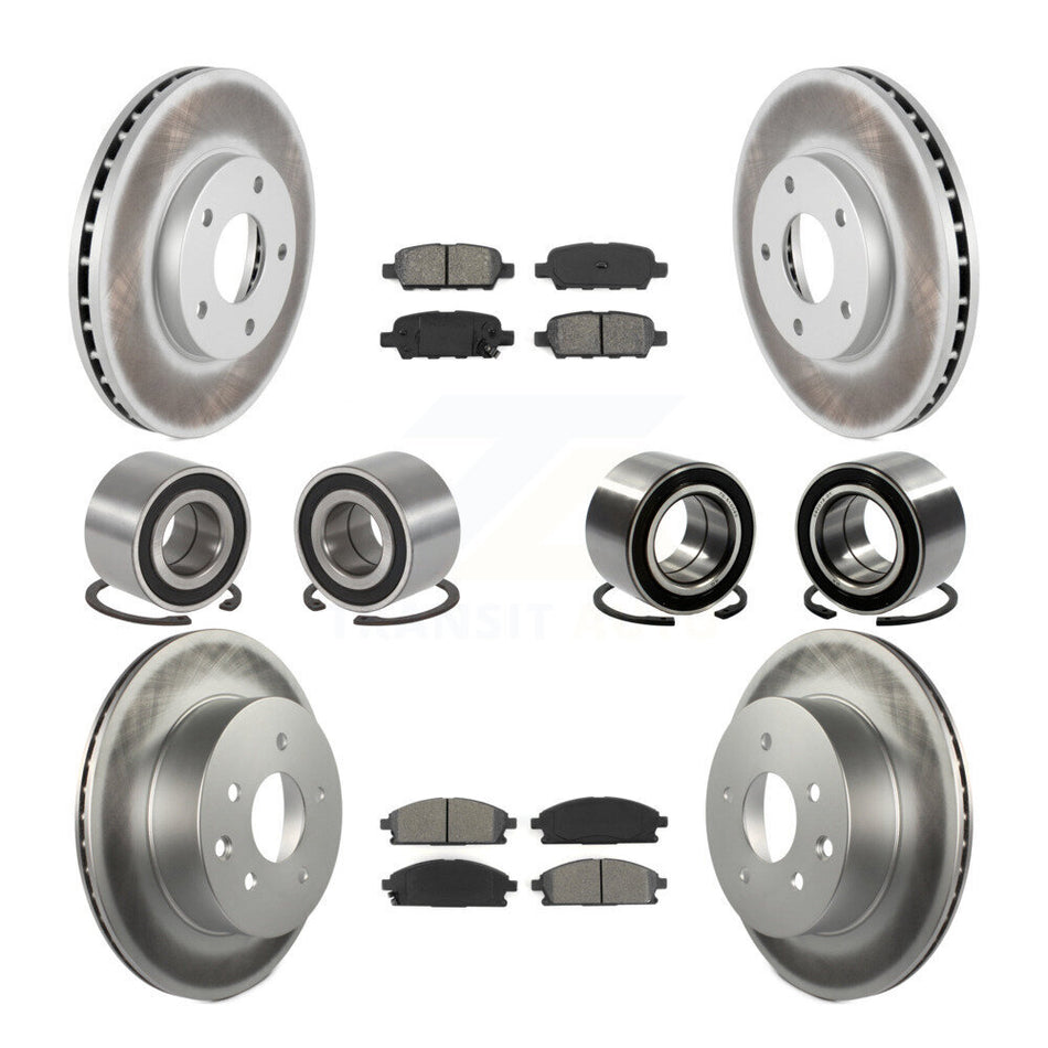 Front Rear Wheel Bearings Coated Disc Brake Rotors And Semi-Metallic Pads Kit (10Pc) For 2005-2006 Nissan X-Trail FWD KBB-108278