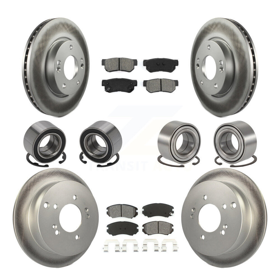 Front Rear Wheel Bearings Coated Disc Brake Rotors And Semi-Metallic Pads Kit (10Pc) For Kia Sportage Hyundai Tucson KBB-108291