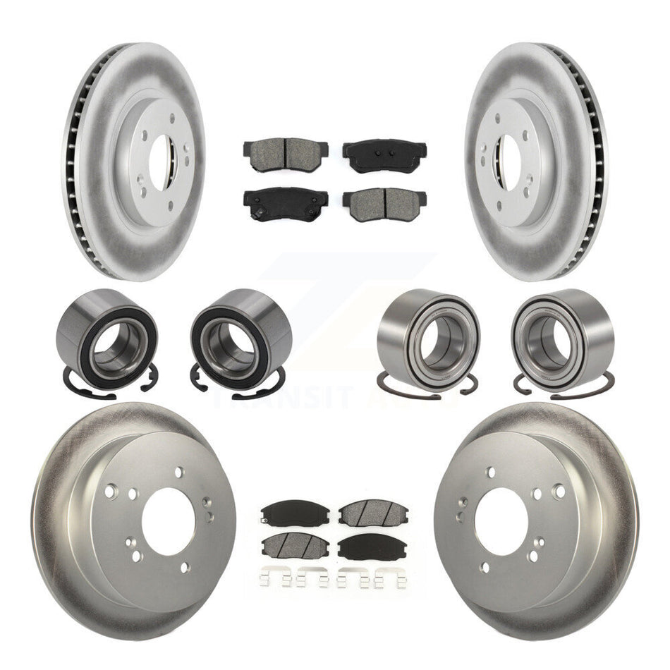 Front Rear Wheel Bearings Coated Disc Brake Rotors And Semi-Metallic Pads Kit (10Pc) For Hyundai Santa Fe With 294mm Diameter Rotor KBB-108293