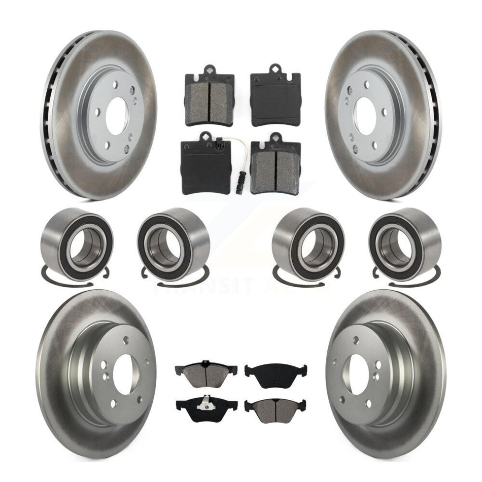 Front Rear Wheel Bearings Coated Disc Brake Rotors And Semi-Metallic Pads Kit (10Pc) For 1998-2002 Mercedes-Benz E320 4Matic with Sedan KBB-108297