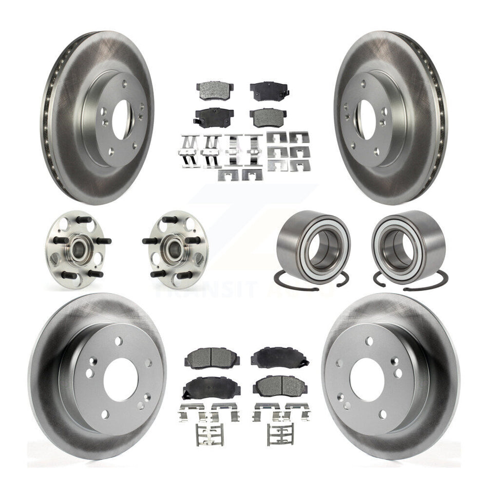 Front Rear Wheel Hub Bearings Assembly Coated Disc Brake Rotors And Ceramic Pads Kit (10Pc) For 1998-2002 Honda Accord 3.0L with rear brakes KBB-108313