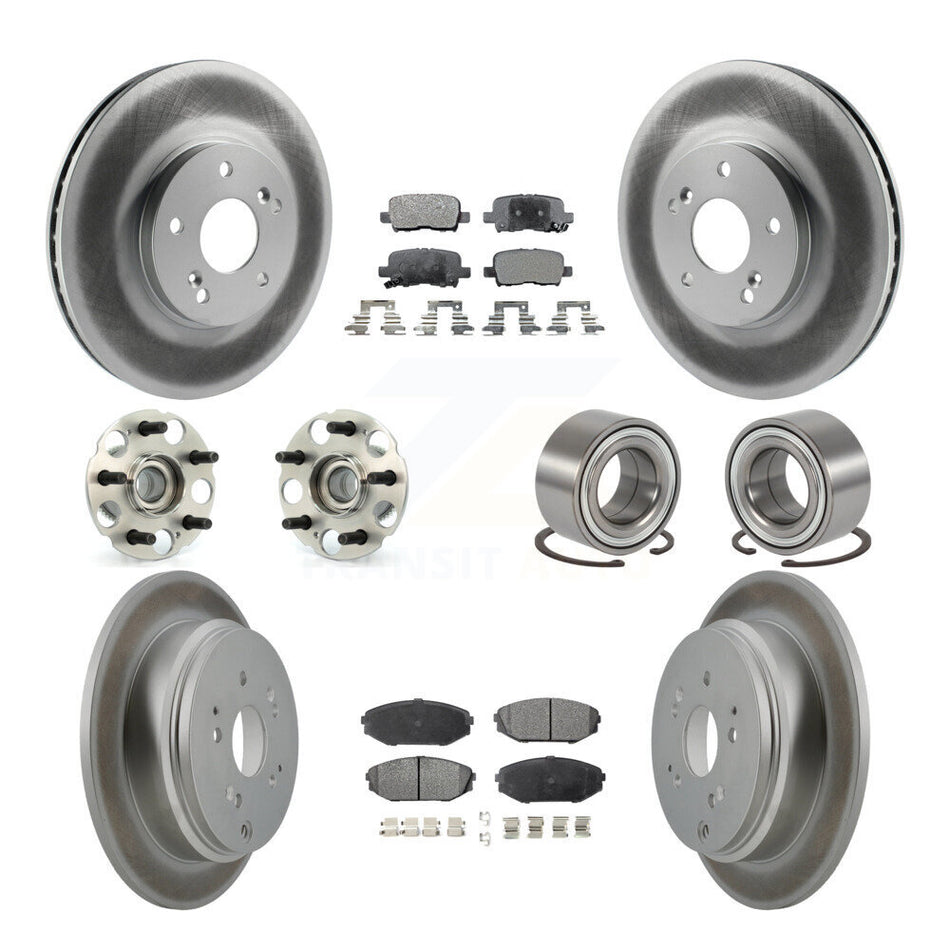 Front Rear Wheel Hub Bearings Assembly Coated Disc Brake Rotors And Ceramic Pads Kit (10Pc) For 2002-2004 Honda Odyssey KBB-108315
