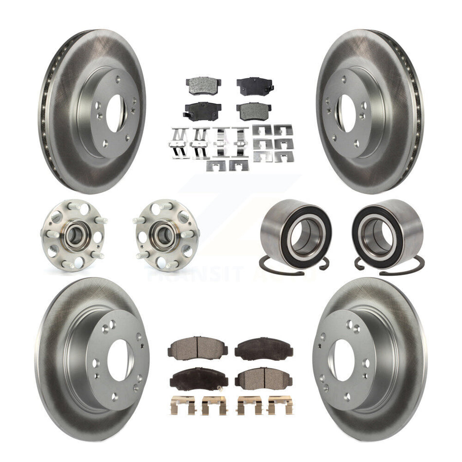 Front Rear Wheel Hub Bearings Assembly Coated Disc Brake Rotors And Ceramic Pads Kit (10Pc) For Honda Accord KBB-108326