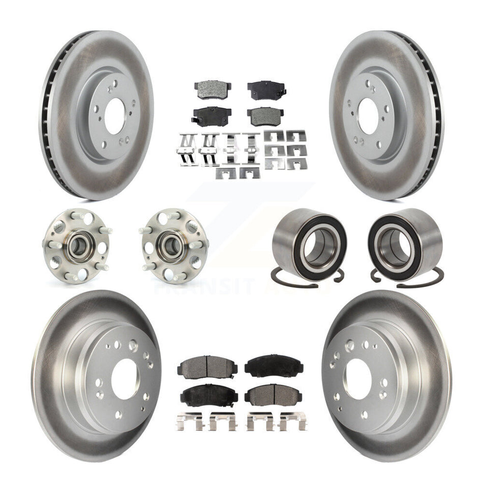 Front Rear Wheel Hub Bearings Assembly Coated Disc Brake Rotors And Ceramic Pads Kit (10Pc) For 2004-2005 Acura TL Automatic transmission KBB-108329
