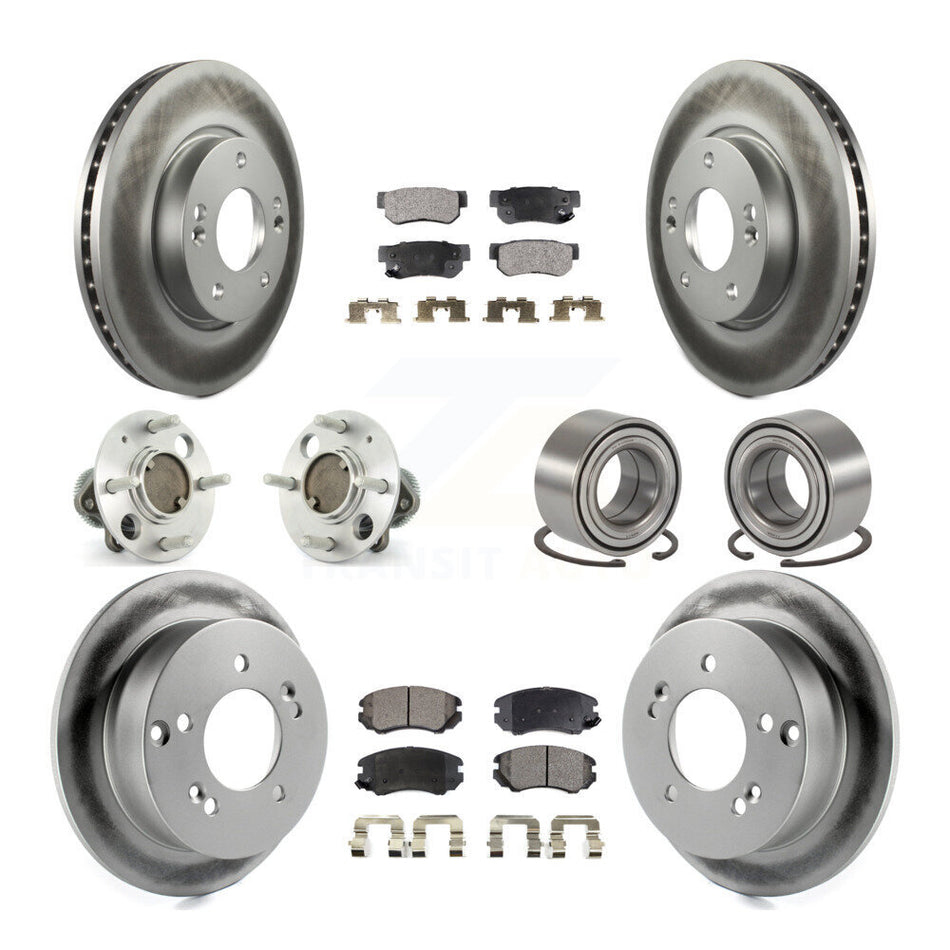 Front Rear Wheel Hub Bearings Assembly Coated Disc Brake Rotors And Ceramic Pads Kit (10Pc) For 2005 Hyundai Sonata Non-ABS From 03 01 05 KBB-108336