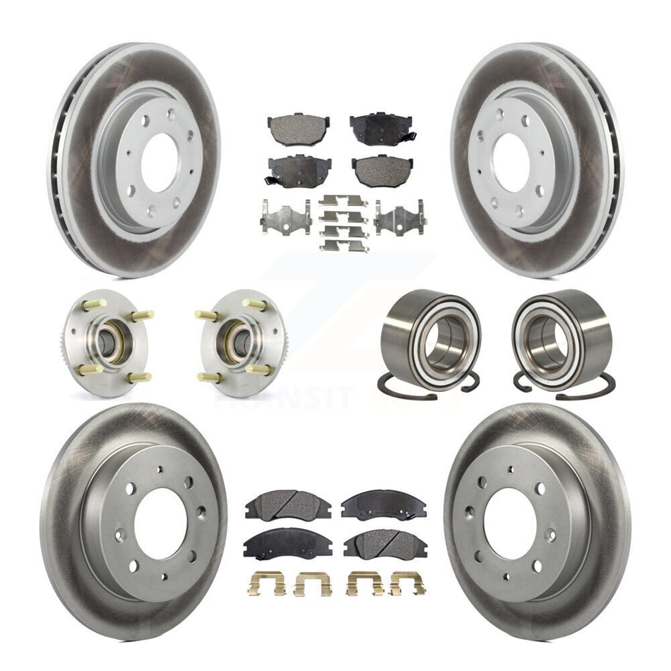 Front Rear Wheel Hub Bearings Assembly Coated Disc Brake Rotors And Ceramic Pads Kit (10Pc) For 2005-2009 Kia Spectra Spectra5 4-Wheel ABS KBB-108347