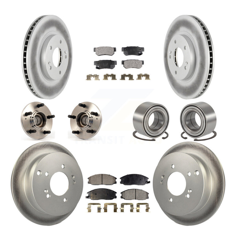 Front Rear Wheel Hub Bearings Assembly Coated Disc Brake Rotors And Ceramic Pads Kit (10Pc) For 2001-2006 Hyundai Santa Fe FWD with Non-ABS With 294mm Diameter Rotor KBB-108349