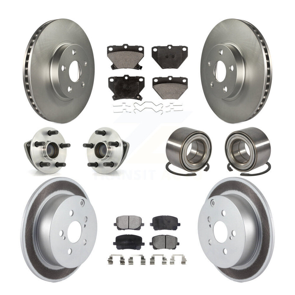 Front Rear Wheel Hub Bearings Assembly Coated Disc Brake Rotors And Ceramic Pads Kit (10Pc) For Toyota Matrix Pontiac Vibe FWD with Non-ABS KBB-108353
