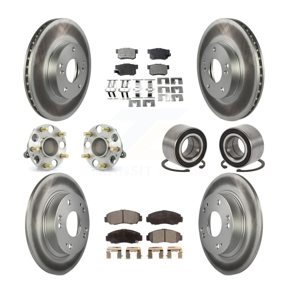 Front Rear Wheel Hub Bearings Assembly Coated Disc Brake Rotors And Ceramic Pads Kit (10Pc) For Acura CSX KBB-108356