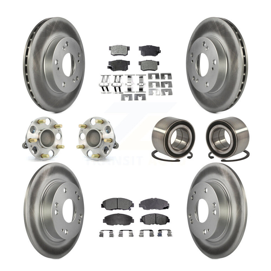 Front Rear Wheel Hub Bearings Assembly Coated Disc Brake Rotors And Ceramic Pads Kit (10Pc) For Honda Civic KBB-108359