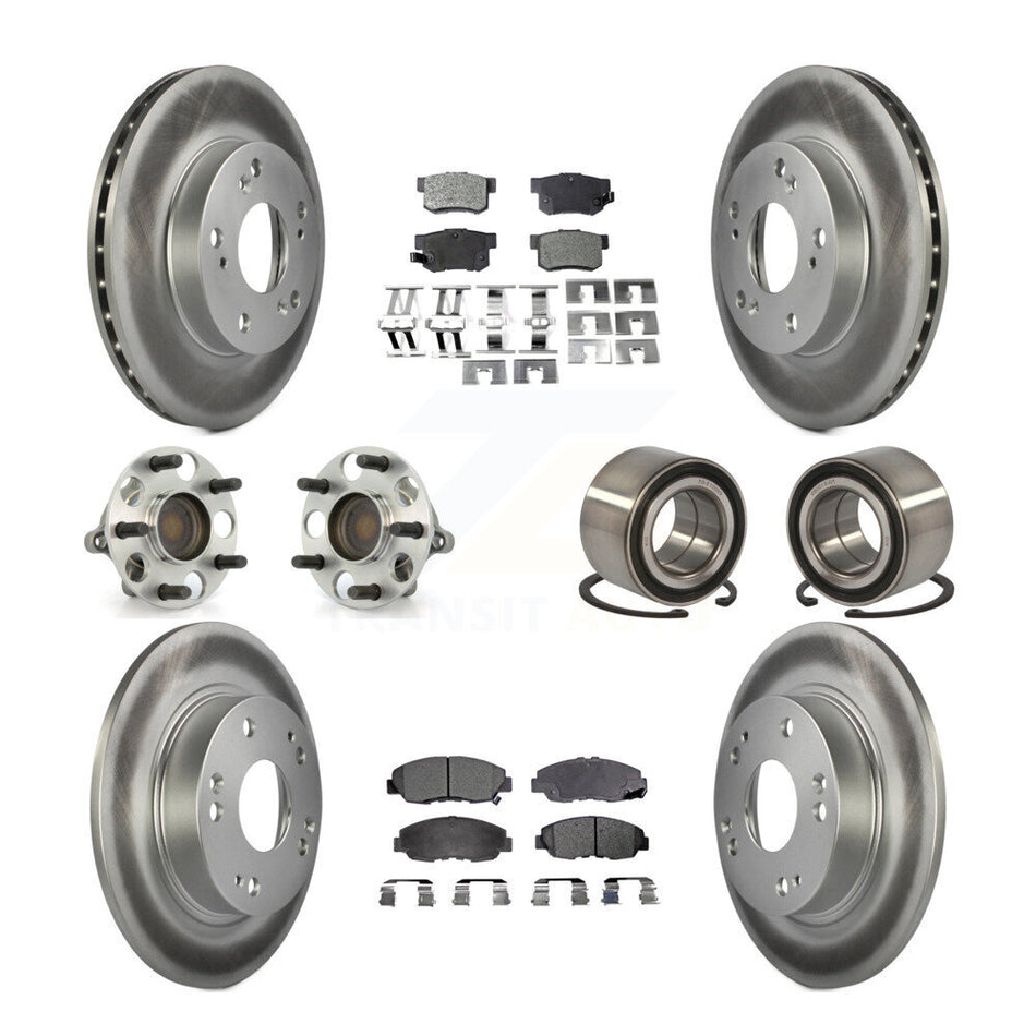 Front Rear Wheel Hub Bearings Assembly Coated Disc Brake Rotors And Ceramic Pads Kit (10Pc) For Honda Civic KBB-108361