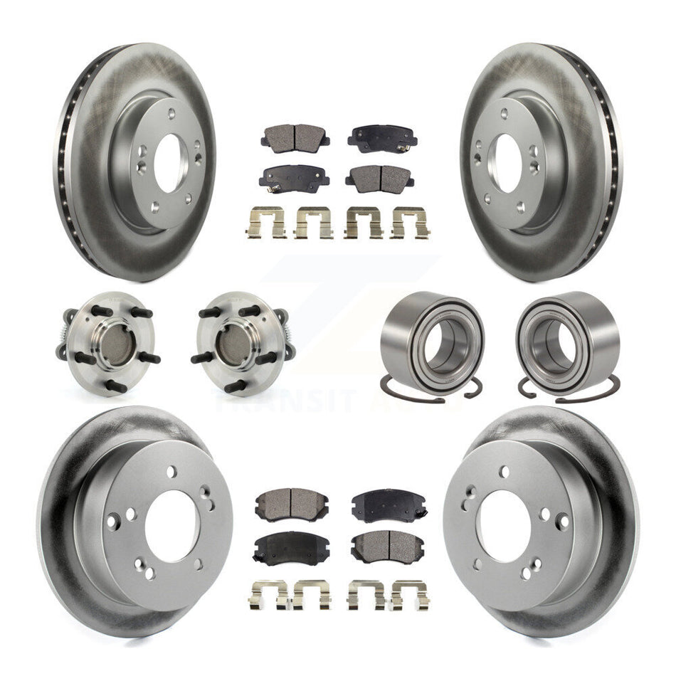 Front Rear Wheel Hub Bearings Assembly Coated Disc Brake Rotors And Ceramic Pads Kit (10Pc) For Hyundai Sonata 2.4L KBB-108365