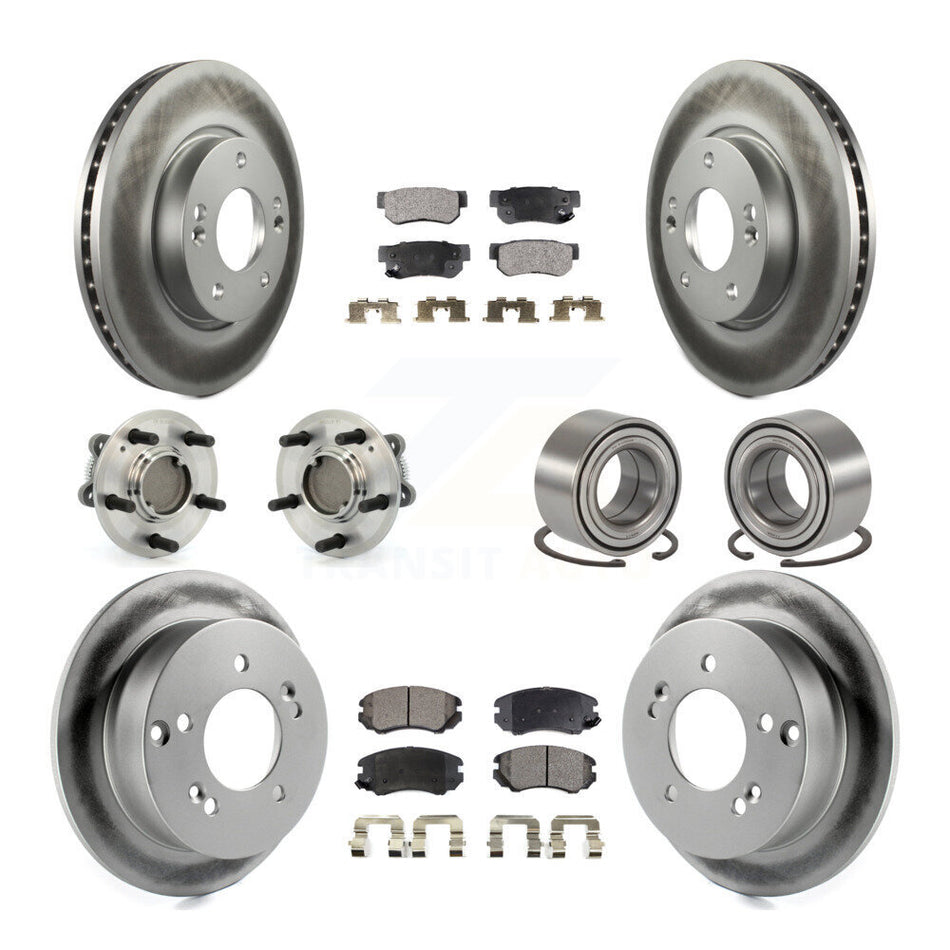 Front Rear Wheel Hub Bearings Assembly Coated Disc Brake Rotors And Ceramic Pads Kit (10Pc) For Hyundai Sonata Kia Optima Magentis KBB-108366