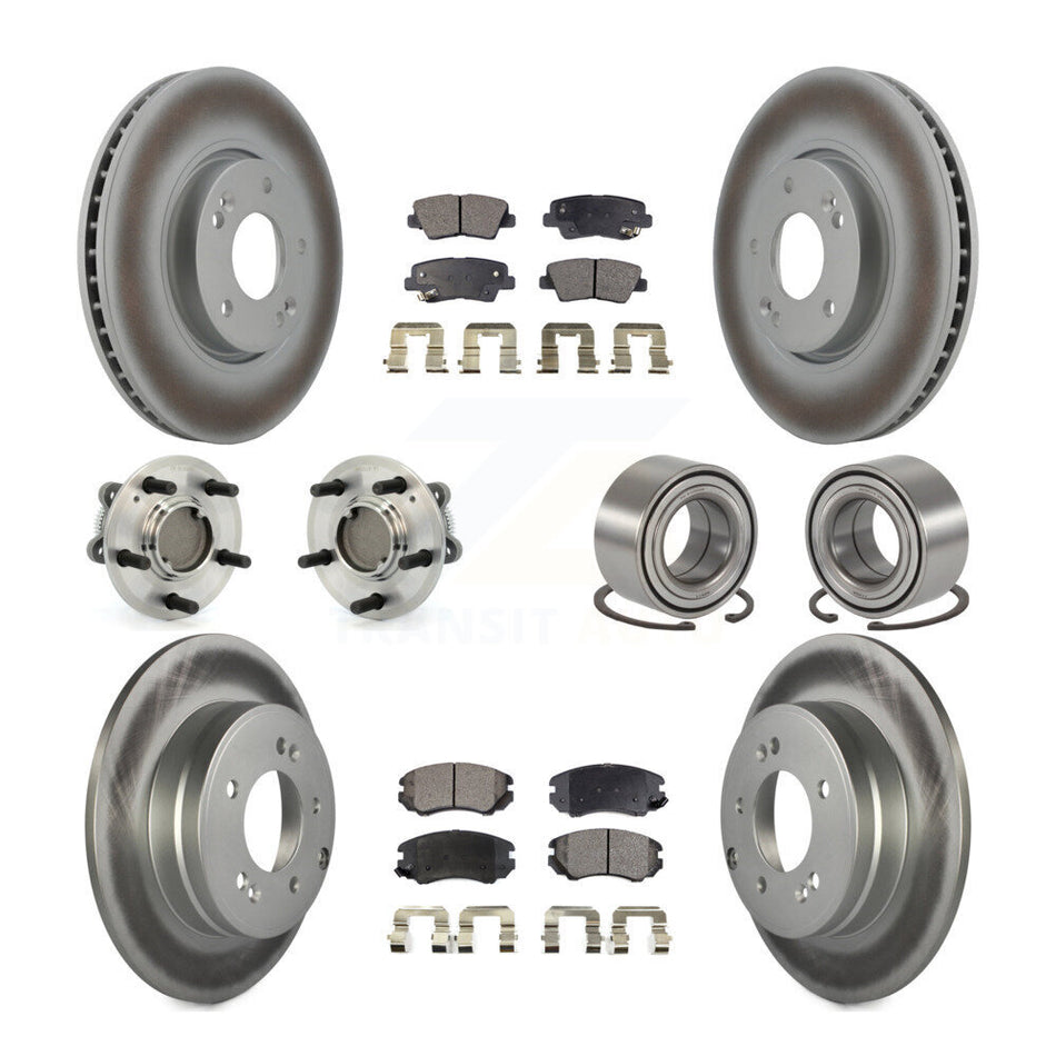 Front Rear Wheel Hub Bearings Assembly Coated Disc Brake Rotors And Ceramic Pads Kit (10Pc) For Hyundai Sonata 3.3L KBB-108367