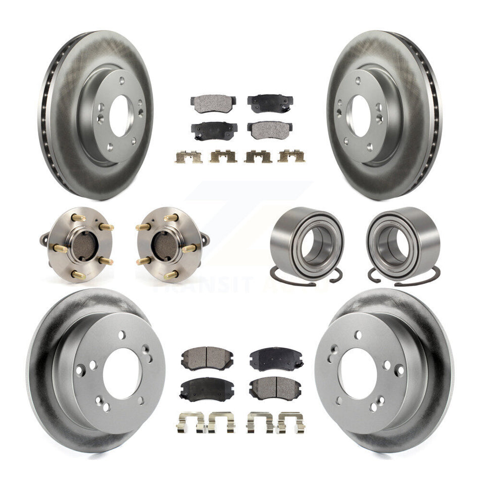 Front Rear Wheel Hub Bearings Assembly Coated Disc Brake Rotors And Ceramic Pads Kit (10Pc) For Kia Optima Magentis KBB-108369