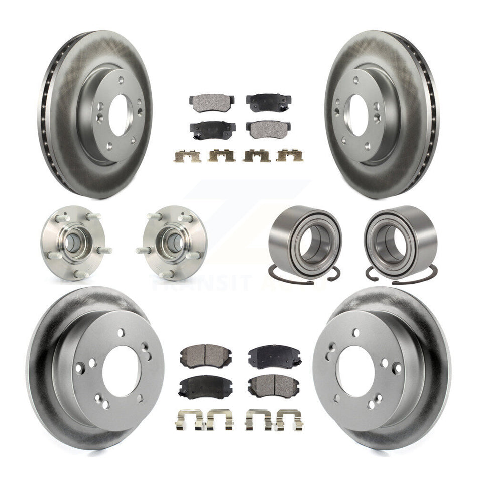 Front Rear Wheel Hub Bearings Assembly Coated Disc Brake Rotors And Ceramic Pads Kit (10Pc) For Kia Sportage Hyundai Tucson FWD KBB-108370