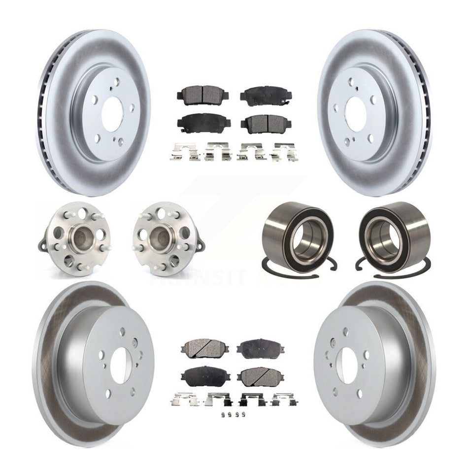 Front Rear Wheel Hub Bearings Assembly Coated Disc Brake Rotors And Ceramic Pads Kit (10Pc) For 2004-2010 Toyota Sienna FWD KBB-108377
