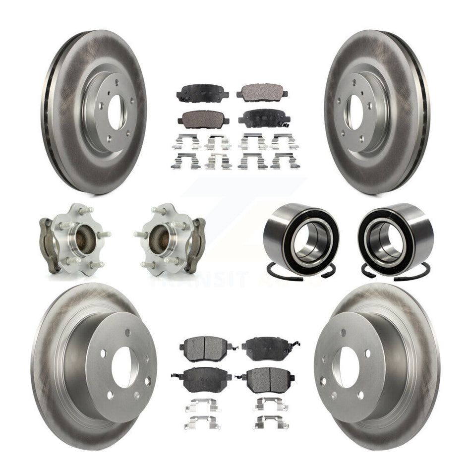 Front Rear Wheel Hub Bearings Assembly Coated Disc Brake Rotors And Ceramic Pads Kit (10Pc) For Nissan Altima Maxima KBB-108386