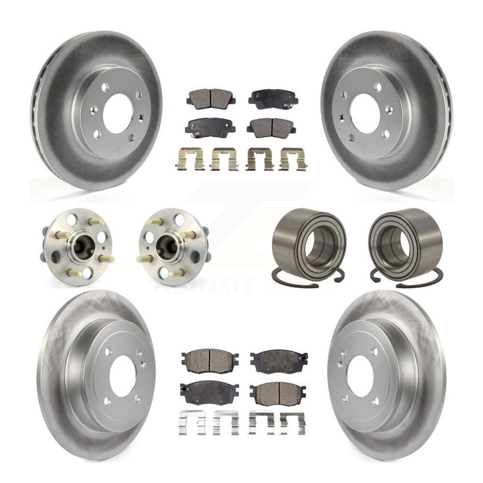 Front Rear Wheel Hub Bearings Assembly Coated Disc Brake Rotors And Ceramic Pads Kit (10Pc) For 2011 Hyundai Accent 4-Wheel ABS KBB-108403