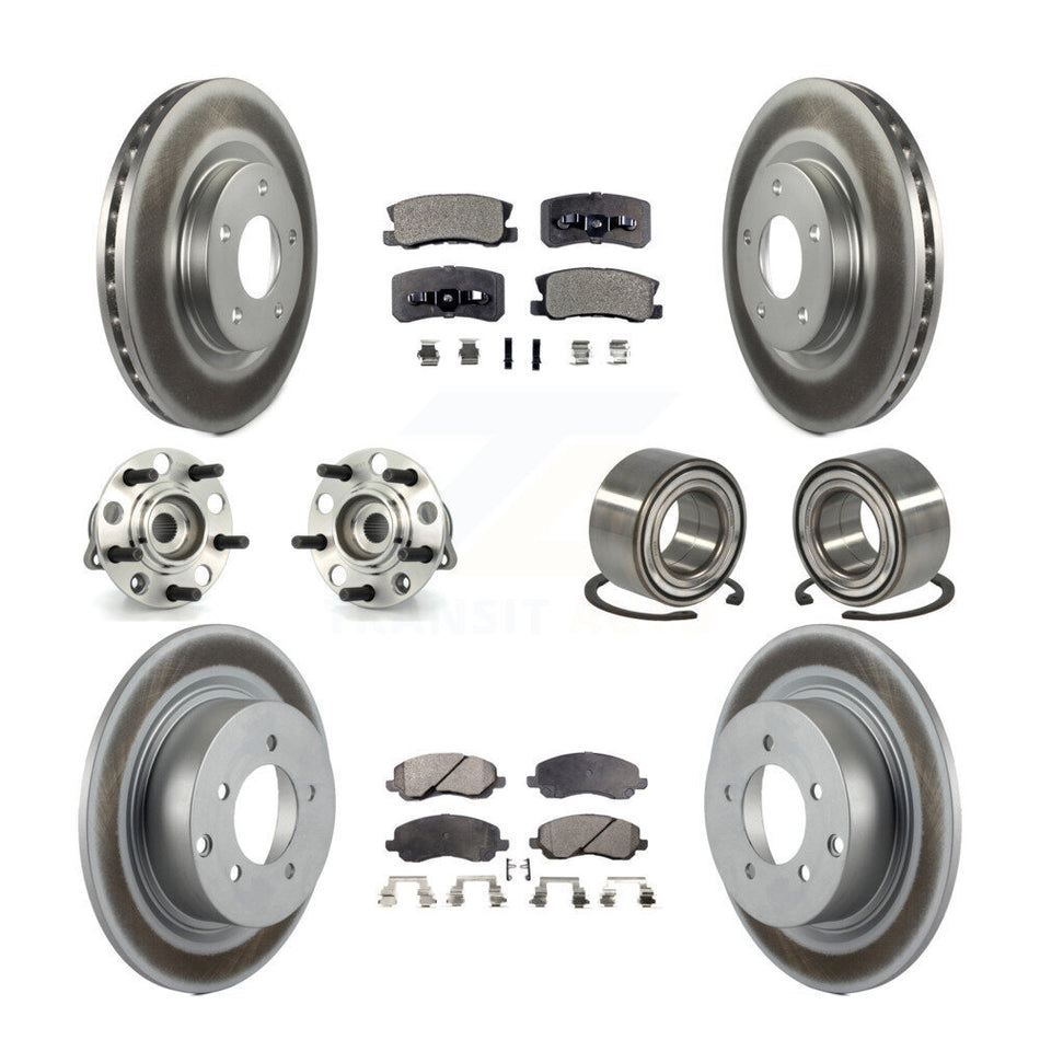 Front Rear Wheel Hub Bearings Assembly Coated Disc Brake Rotors And Ceramic Pads Kit (10Pc) For Jeep Patriot Compass With 302mm Diameter Rotor KBB-108418